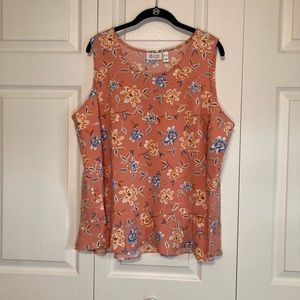 Denim and Co. Peach Floral Sleeveless Top Size XL